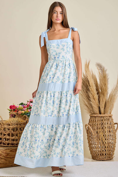 fitted lace wedding dress Hathaway Maxi Dress Blue Floral