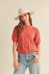 ALLISON - Cable Knit Short Puff Sleeve Sweater