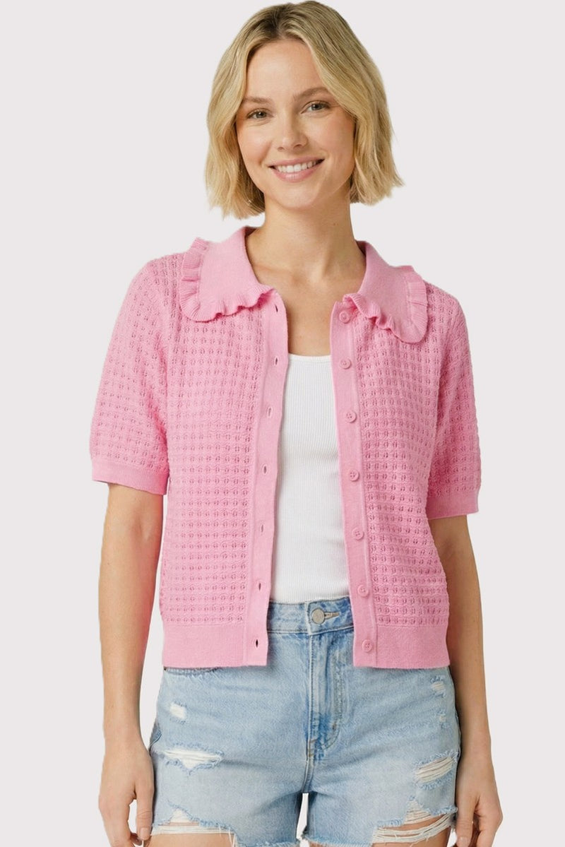 KORA - Pink Ruffle Collar Cardigan Top – Red Feather Boutique
