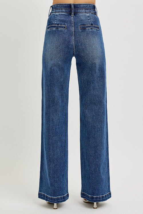 RUTH - RISEN DENIM | TUMMY CONTROL ELASTIC BAND HIGH RISE WIDE JEANS