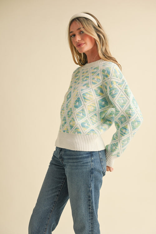 LEMON - Multi Color Diamond Knit Sweater