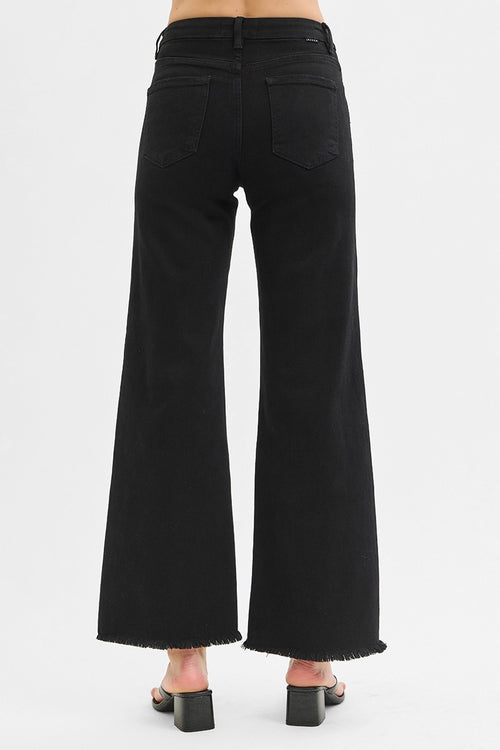 RACHEL - RISEN DENIM | TUMMY CONTROL HIGH RISE WIDE BLACK JEANS