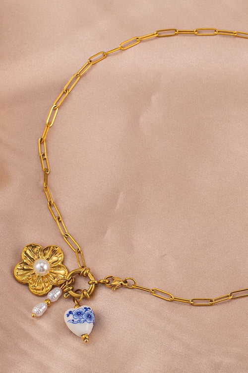 HANNAH - Blue Toile Heart Necklace