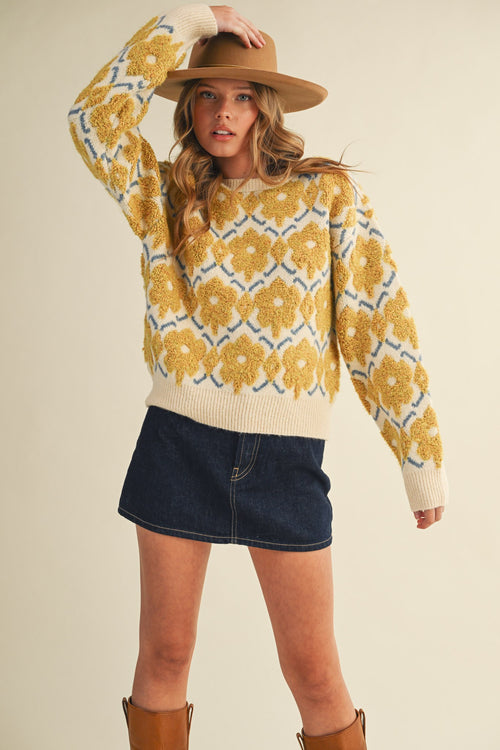 SARAH - Textured Floral Sweater