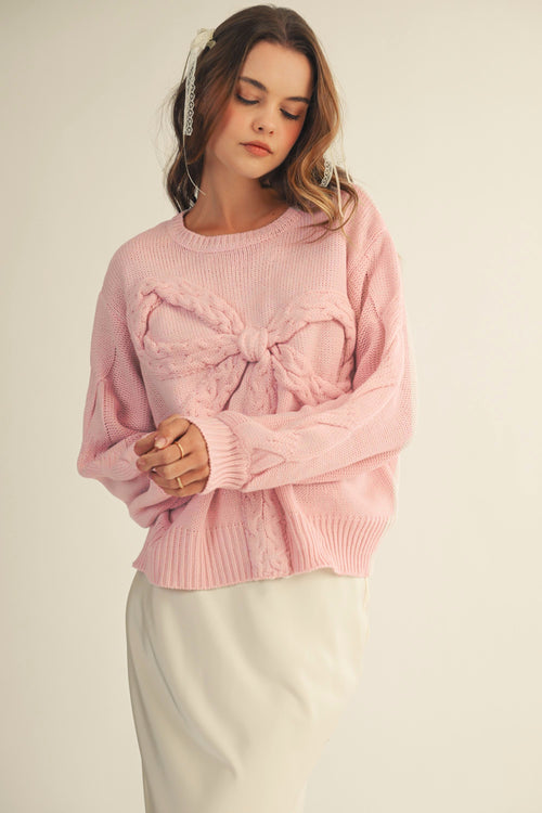 LILAH - Baby Pink Bow Sweater
