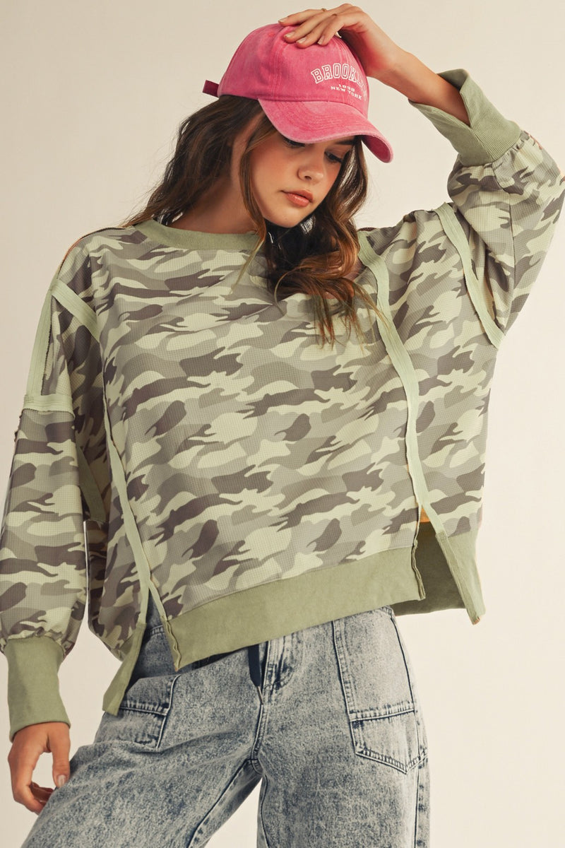 CAMO - WAFFLE LOOSE FIT TOP – Red Feather Boutique