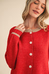 NOEL - Two Tone Red & Tan Cardigan Sweater