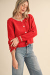 NOEL - Two Tone Red & Tan Cardigan Sweater