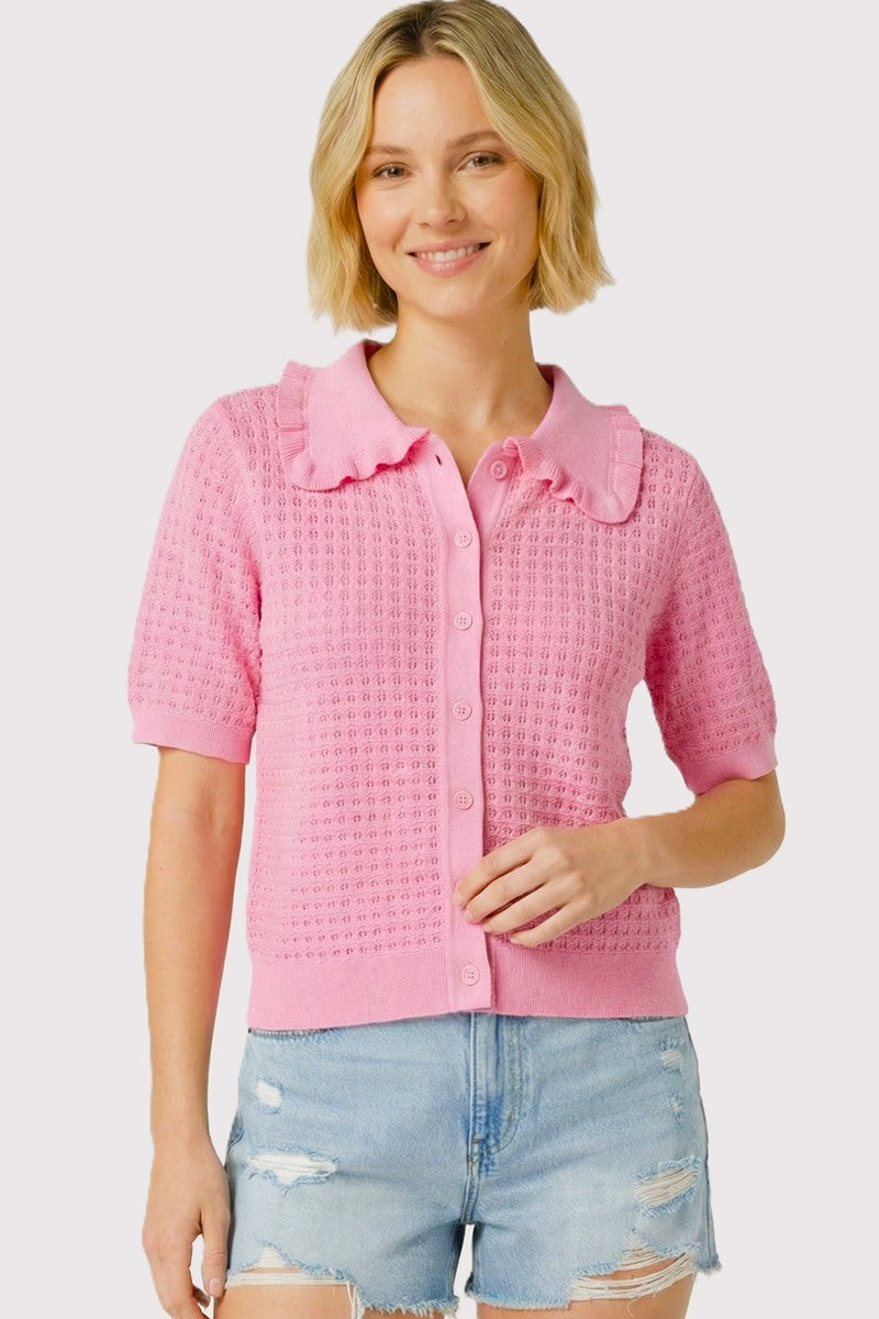 KORA - Pink Ruffle Collar Cardigan Top – Red Feather Boutique