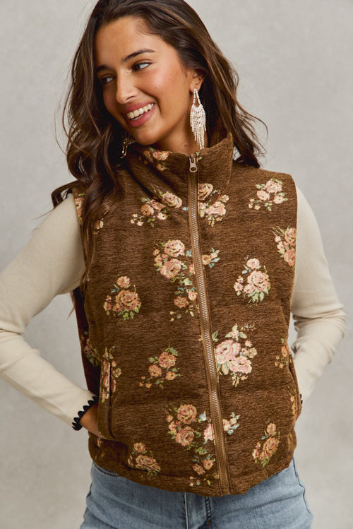 MARCIE - Mocha Rose Quilted Vest