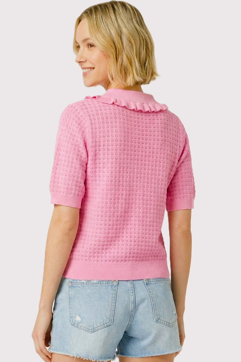 KORA - Pink Ruffle Collar Cardigan Top – Red Feather Boutique