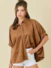 SHAY Suede Button Down Top