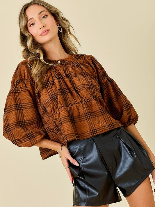 VERA Corduroy Plaid Top