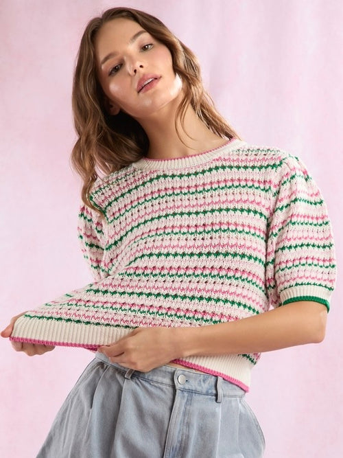 JESS Short Puff Sleeve Sweater Top