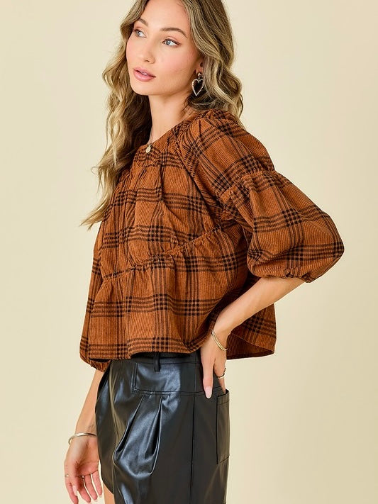 VERA Corduroy Plaid Top