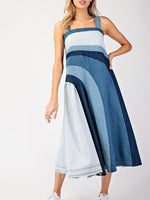 CASSI Colorblock Denim Midi Dress