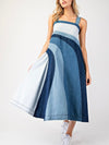 CASSI Colorblock Denim Midi Dress