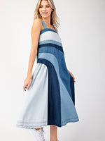 CASSI Colorblock Denim Midi Dress