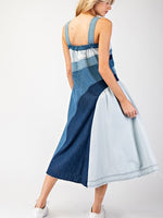 CASSI Colorblock Denim Midi Dress