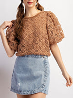 FLORA Floral Lace Puff Sleeve Top