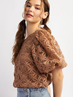 FLORA Floral Lace Puff Sleeve Top