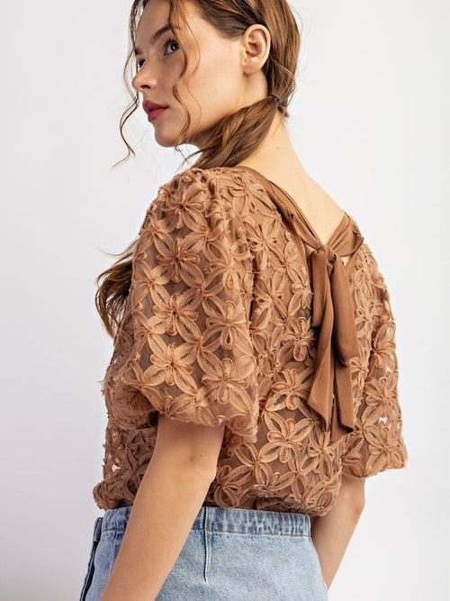 FLORA Floral Lace Puff Sleeve Top