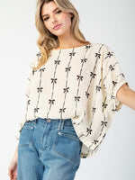 BELLE Bow Print Short Sleeve Top