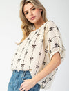 BELLE Bow Print Short Sleeve Top