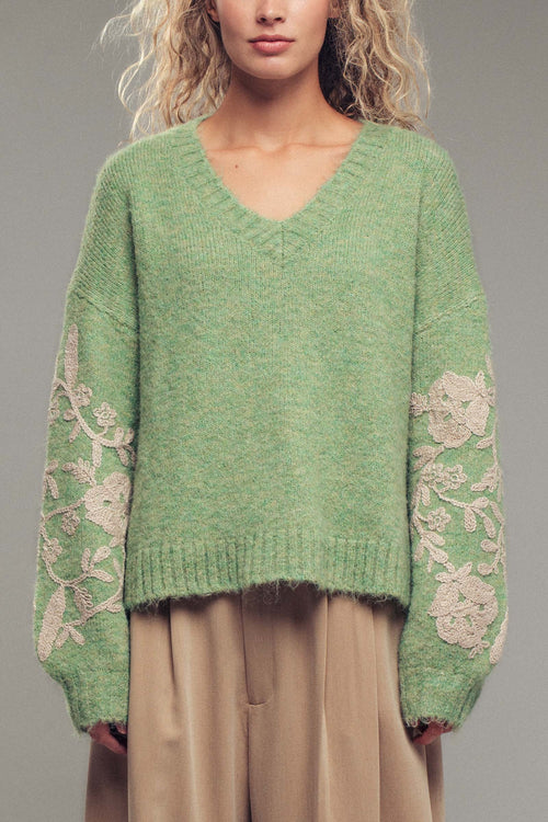 SHELBY - Embroidered V-neck Sweater